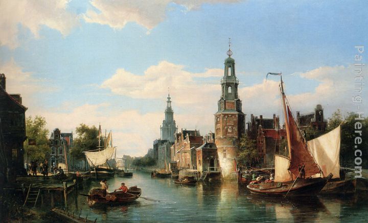 The Montelbaans Tower, Amsterdam painting - Cornelis Christiaan Dommelshuizen The Montelbaans Tower, Amsterdam art painting